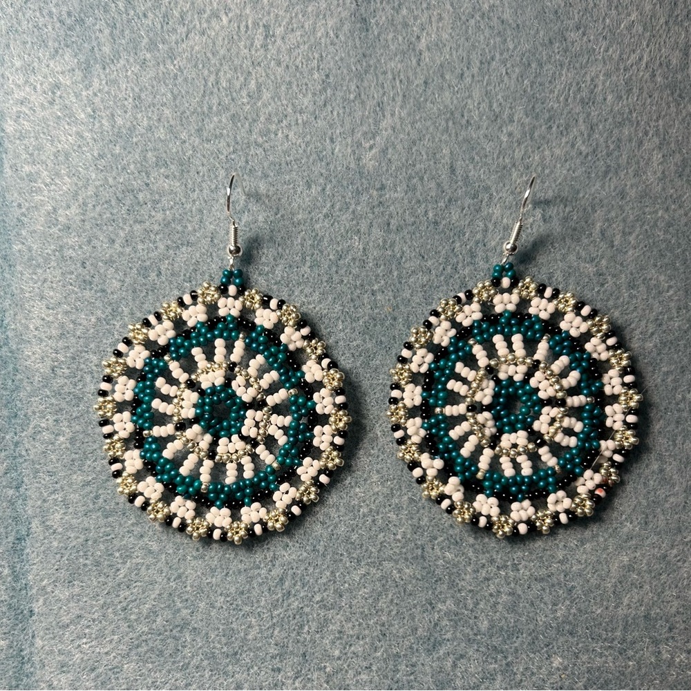 Handmade beaded circular boho earrings